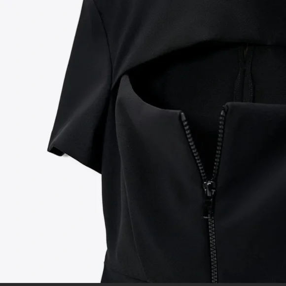 BNWT Zara Cut Out Front Zip Black Mini Dress - Picture 2 of 7
